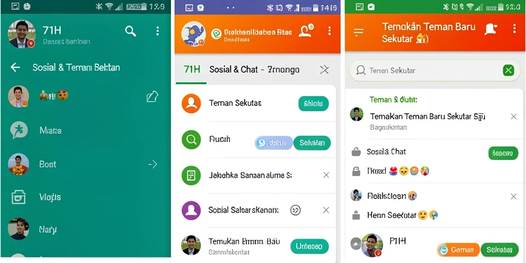 Antarmuka aplikasi 71H untuk menemukan teman baru.