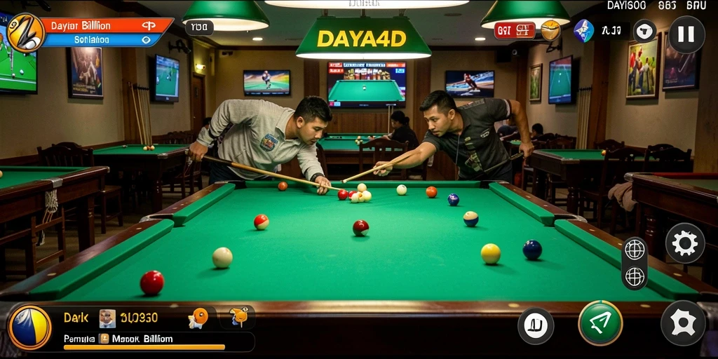 Antarmuka DAYA4D yang menarik dan fungsional saat bermain billiard.
