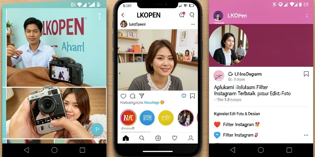 Screenshot LKOPEN menunjukkan antarmuka pengeditan foto yang intuitif dan filter yang menarik.
