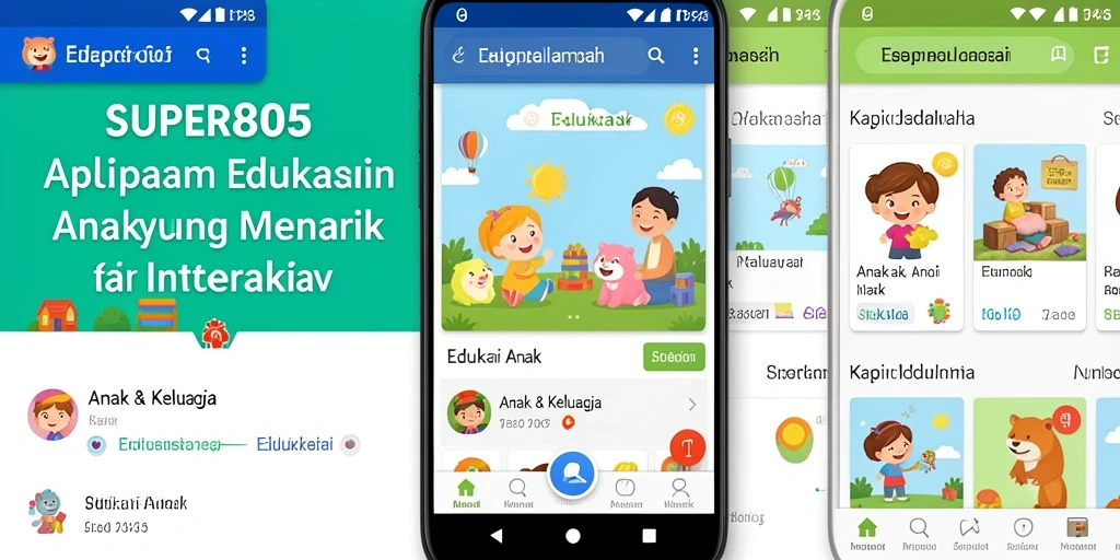Antarmuka aplikasi SUPER805 yang ceria dan interaktif untuk anak-anak.
